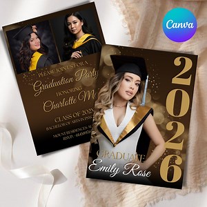 Black Gold Graduation Announcement 2026 Invitation, Digital Senior Graduation Female Invite With Photo, College Graduation Party Template - Etsy