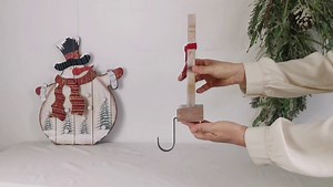 Wood Snowman Christmas Stocking Holder Decorative Hanger Hanging Hook for Fireplace Mantel Table - Indoor Snowmen Figurine Tabletop Centerpieces Wooden Merry Xmas Decorations