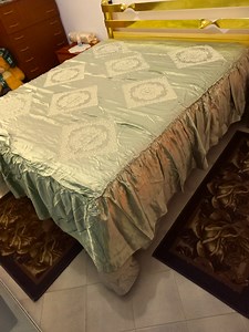 Double Bedspread Double Sided Silk Satin Sateen and Lace Teal-coffee Light Milky Color and Ecru Lace Vintage Bedding Lace Blanket Antique - Etsy