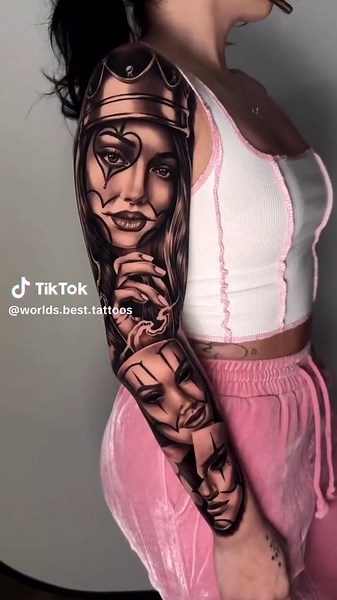 Chicano Clown Girl Sleeve Tattoo by E.Capone