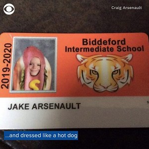 79K views · 301 reactions | This fourth grade boy wore something a little different for his school photo this year — a hot dog costume.  | CBS News | Facebook
