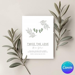 Twins Baby Shower Invitation Template| Editable Baby Shower Twins| Gender Neutral Baby Shower Invite| Printable Invitation| Instant Download - Etsy.de