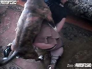 Hardcore big-dicked dog plowing a skirt-wearing brunette.mp4