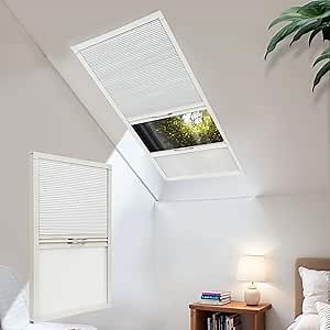 Day Night Skylight Blinds for Ceiling Windows Cordless Skylight Cellular Shades Blackout, Light Blocking Privacy Honeycomb Blinds for Roof Inclined Plane Room Windows, White