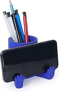 DreamsEden Pen Pencil Holder with Phone Stand, Cute Pencil Cup for Desk Resin Pen Container Gift for Boys Girls Cell Phone Stand Desk Accessories and Stationary Items Holder for Office Home (Blue)