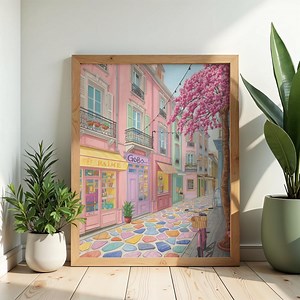 European Pastel Cityscape Wall Art, Whimsical Street Scene Printable, Colorful Buildings, Bohemian Home Decor - Etsy France