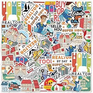 50 Pack Pcs Funny Real Estate Stickers for Water Bottles Waterproof Vinyl Laptop Luggage Helmet Scrapbooking Referral Sticker Packs Teens Adults Girls Boys Aesthetic Small Decals