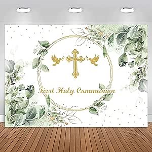 7x5FT First Holy Communion God Bless The Lvye Flowers Baptism Party Backdrop Baby Bath Photography Background Gift Supplies Photo Booth Props