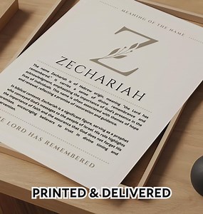Zechariah Name Meaning Wall Art Zechariah Name Origin Print Nursery Decor, Baby Baptism Gift, PRINTED Name Meaning Poster, Framed Name Art - Etsy