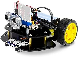 Microbit 2WD Robot Car Kit for Micro:bit V2 and V1.5(Not Contained), Graphical Makecode Coding Car with Ultrasonic Sensor, DIY Programmable Car for Adults Teens STEM Education Project
