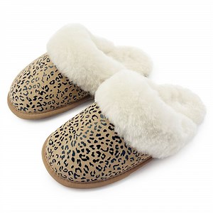 [Hot Item] Womens Ladies Leopard Printing Leather Upper Customized Logo High Quality Sheepskin Slippers
