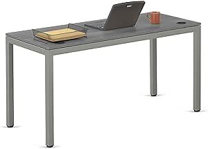 nbf signature series at Work Writing Desk – Laminated Executive Office Desk with Steel Frame and 2 Grommet Holes – Ideal Use as a Study Desk, Work and Computer Desk - 60" W x 24" D, Grey