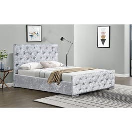 SleepOn Crushed Velvet Fabric Chesterfield Sleigh Bed Frame Silver Double