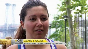 Adults learn to ride bicycles for the first time