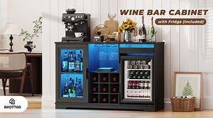 BROTTAR Wine Bar Cabinet with Fridge (Included), 47" Liquor Coffee Bar Cabinet with LED Lights & Rack, Mini Fridge Cabinet with Storage, Human Body Sensor, Buffet Sideboard for Dining Room, Black - Walmart.com
