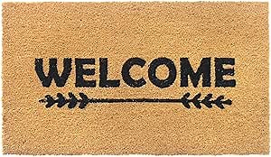 Coir Doormat with Non-Slip PVC Back, 30"x17" Large Size, Natural, Indoor and Outdoor Mat, Dirt Trapper, Doormats for Front Door, Design - Welcome with Arrow