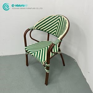 [Hot Item] Simple Style Outdoor Restaurant Furniture Aluminum Frame Dining Chair Green Woven Rattan Garden Chair for Home Patio Courtyard