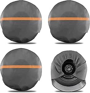 Justech 4 Pack Tire Covers, Heavy Duty Vinyl Waterproof Coating Wheel Covers, Windproof Tire Wheel Protector Tire Accessories for RV, Truck, Trailer, SUV, Jeep, Fits Tire Diameter 27-29 inch, Grey