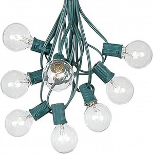 G40 Patio String Lights with 25 Clear Globe Bulbs - Hanging Garden String Lights - Vintage Backyard Patio Lights - Outdoor String Lights - Market Cafe String Lights - Green Wire - 25 Foot