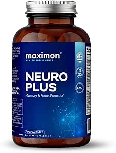 Neuro Plus Premium Nootropics, Cognitive Enhancement, Vitamins for Memory & Focus, Mental Clarity with Bacopa Extract, GABA, Huperzine A and DHA, 60 Capsules