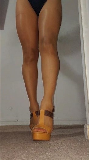 Crossdresser brown platform high heels with shiny tan pantyhose #legs #tights #heels #feet #viral
