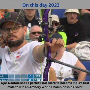 On this day 2023, Ojas Deotale shot a perfect 150 score to become India's first male to win an Archery World Championships Gold! Note: It's a compound Archery, which is a Non-Olympic category. Hopefully we get to see the compound Archery at the Olympics soon. | Voice of Indian Sport