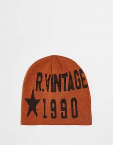 Reclaimed Vintage unisex skull cap beanie with logo in rust | ASOS