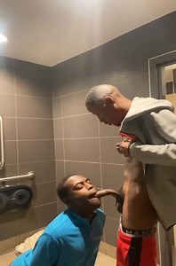 Skinny Hung Dude Sucked Off in Public Restroom