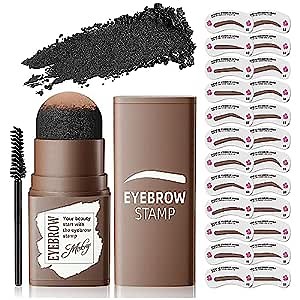 Eyebrow Stamp Stencil Kit - Eye Brow Stencil Kit for Beginners, Brow Stencil and Stamp Kit Long-lasting, Smudge-Proof & Waterproof, 24 Reusable Eyebrow Shapes Stencils for Perfect Brow (Dark Black)