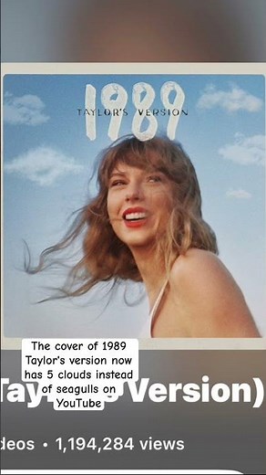 The cover of 1989 Taylor's version now has 5 clouds instead of seagulls on YouTube