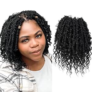 Boho Crochet Passion Twist Hair Pre looped, 10 Inch Goddess Passion Twist Crochet Hair with Curly Ends 8 Packs Natural Black Pre-twisted Bohemian Crochet Braids (8 PCS/88 STRANDS, 1B)