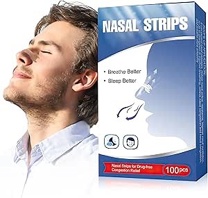 Nasal Strips for Snoring, Nasal Strips Reduce Snoring, Nose Strips for Breathing, Sleep Tape Breathe Better, Better Nose Breathing, Relieve Nasal Congestion, Sleeping Quality Improvement (100PCS)