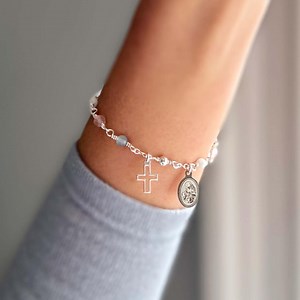 Fertility Rosary Bracelet — Saint Anne Prayer Jewelry With Rose Quartz, Moonstone & Aquamarine | TTC Gift | Catholic Bracelet for Women - Etsy