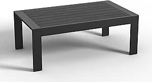 Amopatio Outdoor Coffee Table, Aluminum Modern Patio Coffee Tables with Imitation Wood Top for Balcony Garden Backyard, Dark Grey