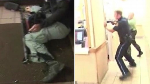 Footage from TV show 'Cops' where sound recordist Bryce Dion is shot by police