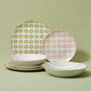[Hot Item] Home Green Dining Minimalist Floral Pad Printing 12PCS Dinner Set Porcelainware Ceramic Tableware