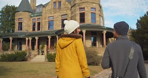 Couple exploring maymont mansion a victorian era landmark in richmond Virginia