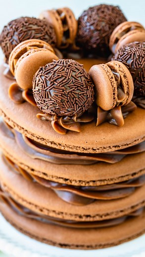 Camila Hurst on Instagram: "You need this, baby. Brigadeiro Macaron Cake, the recipe is finally up on the blog and Youtube! Go check it out!!! #homemademacarons #macaronslover #macaroncake #cakecakecake #macaronslady #foodnetwork #macaronart #macarons #frenchmacarons #macaronstagram #thebakefeed #macaronschool #piesandtacos #brigadeiro #frenchmacaron #brigadeirogourmet #brigadeirotradicional"