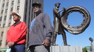 Installation of bronze statue downtown is dedication to the men and women who built Akron