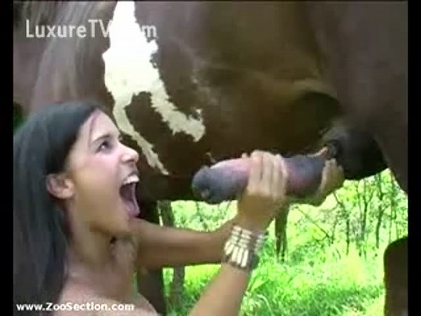 Brunette swallows a Load of Horse's Semen