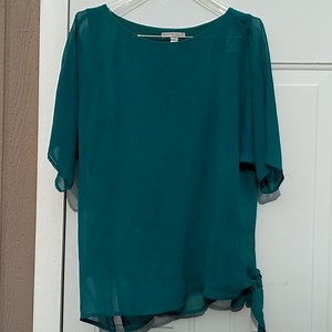 Dana Buchman teal green shell with overlay Large 12/14 Career Blouse Top