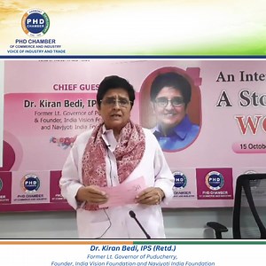 Listen to our esteemed speaker, Dr. Kiran Bedi, IPS (Retd.) Former Lt. Governor of Puducherry, Founder, India Vision Foundation and Navjyoti India Foundation, offering her perspective on the varied experiences and successes of women all around the world during the interactive session "Delhi Dialogue: A Story About Women" held today. Kiran Bedi #PHDCCI #WomenEmpowerment #Entrepreneurship #Delhi #DelhiDialogue | PHD Chamber Of Commerce and Industry | Facebook