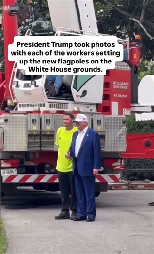 Andweknow on Instagram: "President Trump took photos with each of the workers setting up the new flagpoles on the White House grounds. #maga #presidenttrump #trump"