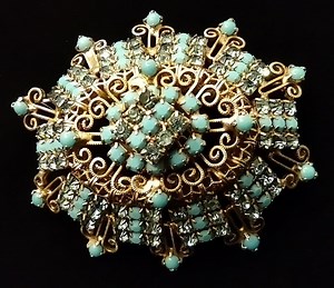 Hobe Faux Turquoise & Rhinestone Brooch - Etsy Canada