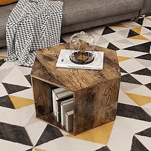23.62'' Hexagonal Coffee Table Side Table Nightstand Antique Wood