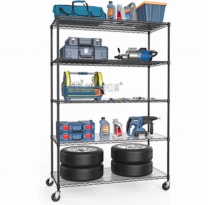[Hot Item] Rolling 5 Tier Metal Warehouse Wire Racking and Shelving for Garage Workshop Storage Organization