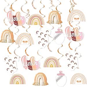Boho Rainbow Baby Shower Decorations, 20Pcs Boho Baby Shower Hanging Swirls Ceiling Streamers Bohemian Rainbow Birthday Party Supplies for Boys Girls Baby Shower Boho Birthday Party Decoration
