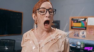 Busty redhead MILF teacher caught black guy fucks schoolgirl and joins threesome after huge cumload