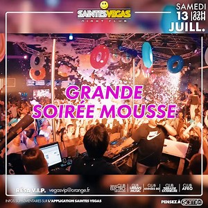 Samedi SOIREE MOUSSE Piscine ouverte, chauffée à 30° !! Sortez vos plus beau maillot de bain short ou tenue de plage !! Entrée gratuite avec l'appli de 23h à 0h15 !! | Discothèque Saintes-Végas