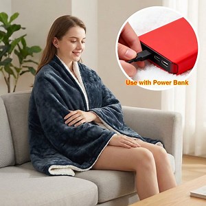 [Hot Item] Stylish Navy Blue Heated Flannel Shawl with 3 Adjustable Heating Settings
